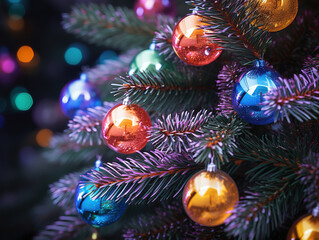 Superb View of christmas tree decorated with ornaments