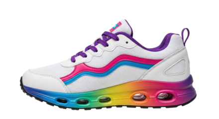 Isolated colorful sneaker with rainbow sole for active lifestyle athletic footwear design