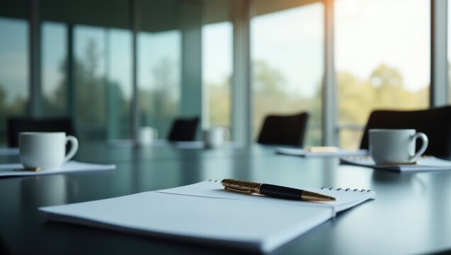 Libro de notas y bolígrafo en una mesa de negocios profesional