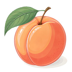 Ripe peach with a green leaf isolated on a black background