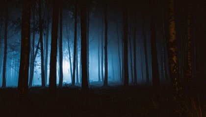 Eerie Night in the Blue-Lit Forest A Mysterious Atmosphere