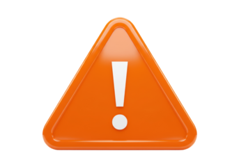 Isolated orange warning sign symbol on surface alerting of potential danger or hazard