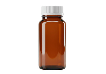 Isolated empty pharmaceutical amber bottle with white cap ready for medicine supplement