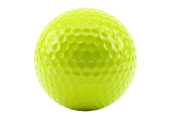 Isolated yellow golf ball for golfing sport course game with dimples for better flight aerial.