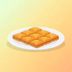 Flat vector illustration of baklava pastry with pistachios, Middle Eastern sweet dessert icon

