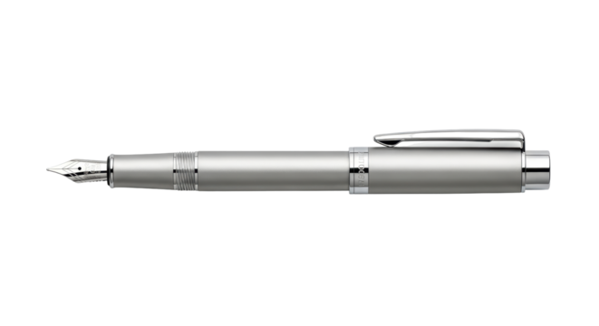 Isolated silver fountain pen for writing or drawing in the office or at home, creativity