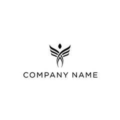 Elegant black and white logo of a winged figure, symbolizing freedom and success, with placeholder text.