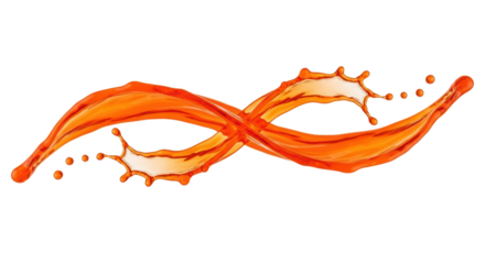 Isolated orange liquid splash vortex, fluid burst dynamic motion, juicy liquid, 3D rendering