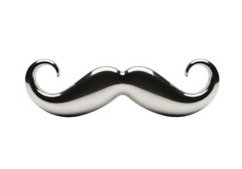 Isolated gleaming silver metal handlebar mustache for mens health awareness and prostate cancer