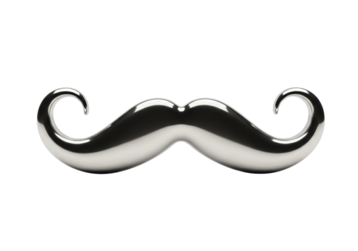 Isolated gleaming silver metal handlebar mustache for mens health awareness and prostate cancer