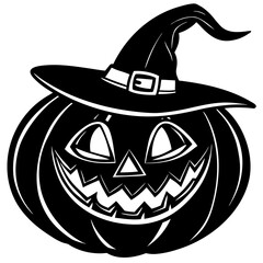 Pumpkin With Crooked Grin Wearing Witch Hat Icon Vector