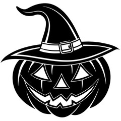 Pumpkin With Crooked Witch Hat Icon Vector Silhouette