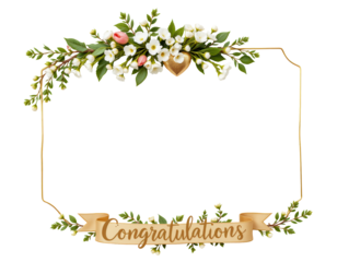 Floral Congratulations Frame with Heart and Ribbon Design