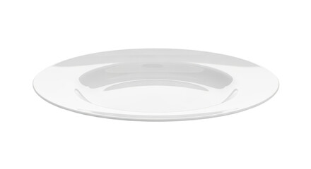 Isolated elegant white porcelain plate or shallow bowl tableware for food presentation