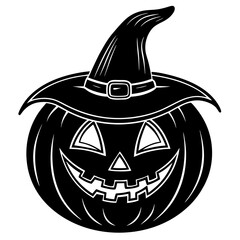 Pumpkin With Playful Expression And Witch Hat Icon