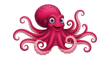 Isolated Octopus Character Illustration with Smiling Face and Eight Tentacles
