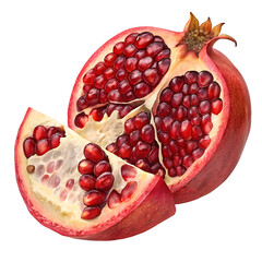 Fresh ripe pomegranate cut open revealing juicy arils