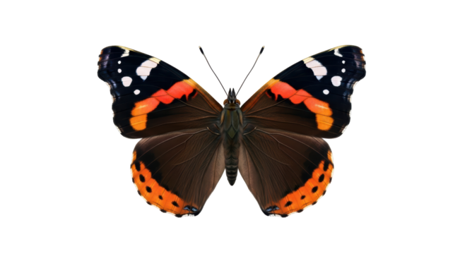 Isolated Red Admiral butterfly with open wings, beautiful insect and nature concept