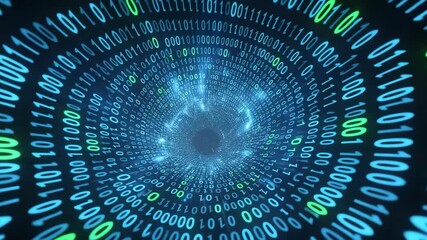 Dynamic digital vortex of binary code streams into futuristic data tunnel, conveying information flow - Powered by Adobe
