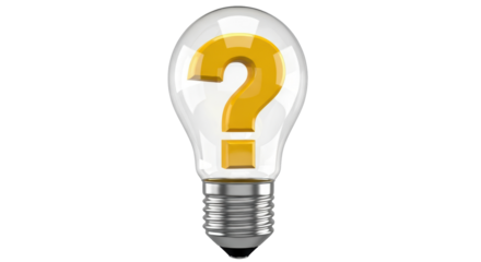 Isolated lightbulb with a gold question mark inside representing an idea concept, problem