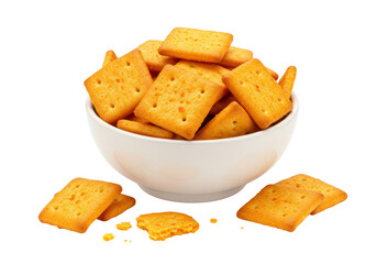 Isolated bowl of savory salty cheese flavored snack crackers ready for eating