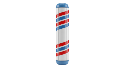 Isolated Barber pole rendering on light ground with red, white, and blue spiral stripes