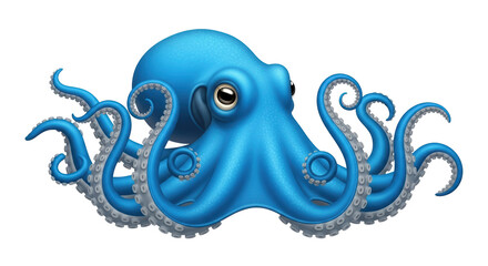 Isolated Blue Octopus Cartoon Vector Illustration with Spiraling Tentacles Creature Design