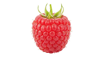 Isolated raspberry fruit close up with leaves for healthy eating and nutrition, ripe berry