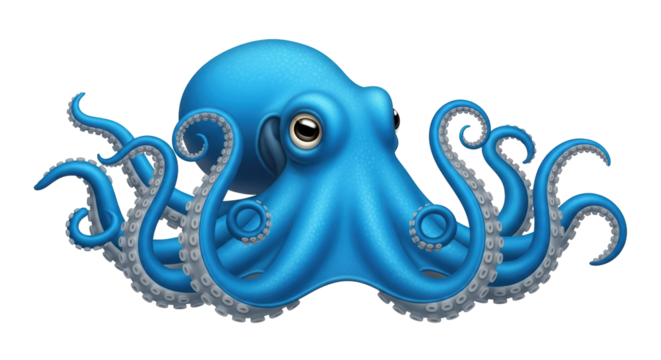 Isolated Blue Octopus Cartoon Vector Illustration with Spiraling Tentacles Creature Design