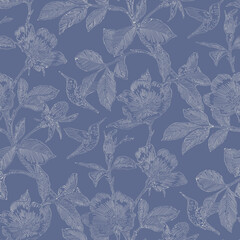 Seamless decorative pattern. elegant hummingbirds and hand-drawn floral line art. fabric prints, wallpapers, wrapping paper, stationery, and modern surface design.