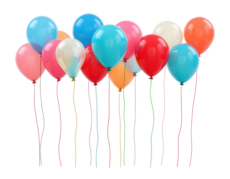 Colorful Balloons Floating with Long Ribbons for Celebration Events