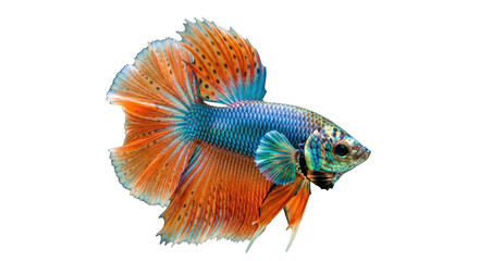 Isolated ornamental fish Betta splendens with brilliant colors and long fins, fighting fish