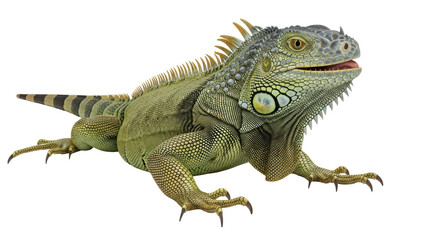 Fototapeta premium Isolated Green Iguana, exotic reptile lizard, wildlife animal with textured skin, close-up