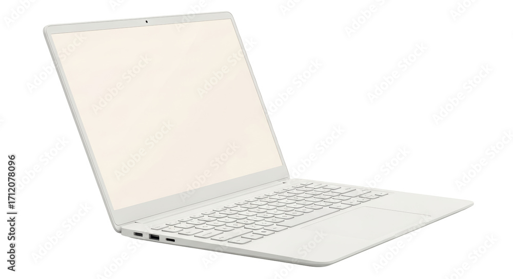 Wall mural isolated laptop computer with screen open, keyboard and touchpad ready for use, clean design