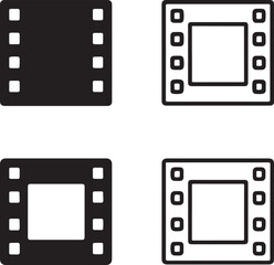 Film strip icons, cinema icons, solid film strip, line film strip, filled film strip, thin stroke film strip, minimal black vector, isolated movie symbol, editable design