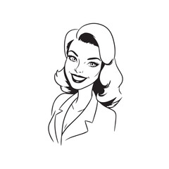 Beautiful Woman in Formal Dress Black and White Illustration Vector Art Design
