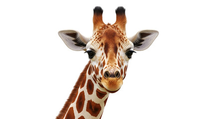 Isolated Giraffe head, face, and neck, with large ears and unique spotted pattern animal