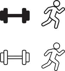 Barbell icons, fitness icons, solid barbell, line fitness, filled barbell, thin stroke fitness, minimal black vector, isolated workout symbol, editable design