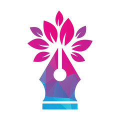 Pen leaf vector logo design icon vector.