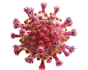 Microscopic view of pink virus particle isolated on white background