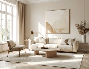 Modern Beige Living Room Interior Design.