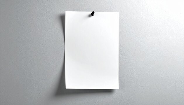 Minimalist composition showing a blank white note pinned to a smooth gray wall, with soft lighting and shadow for a realistic mockup