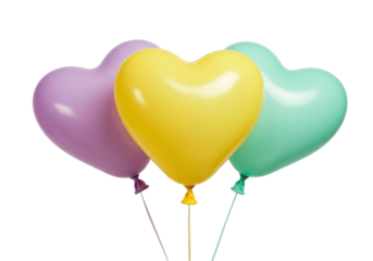 Isolated Heart-Shaped Balloons in Pastel Colors, Colorful Party Decoration and Symbol of Love