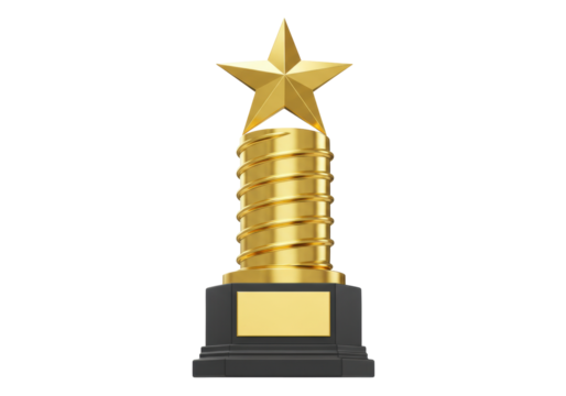 Isolated, award concept, golden star trophy, winner prize, success symbol, achievement sign