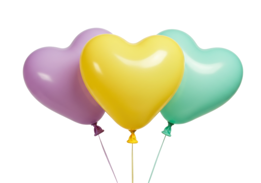 Isolated Heart-Shaped Balloons in Pastel Colors, Colorful Party Decoration and Symbol of Love