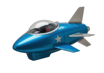 Isolated cartoonish-futuristic spacecraft, whimsical retro jet design, transportation concept