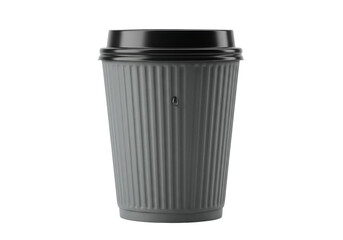 Isolated gray paper coffee cup with black plastic lid for hot beverage to go drinks