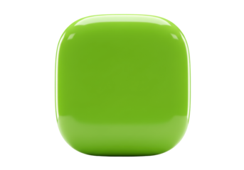 Isolated glossy green block, rounded square, shiny surface, candy color, smooth texture