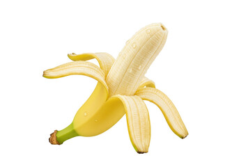 Isolated Peeled banana with water droplets, tropical fruit for juice or dessert