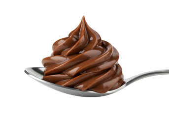 Isolated spoonful of chocolate frosting, dessert indulgence, baking ingredient, smooth texture